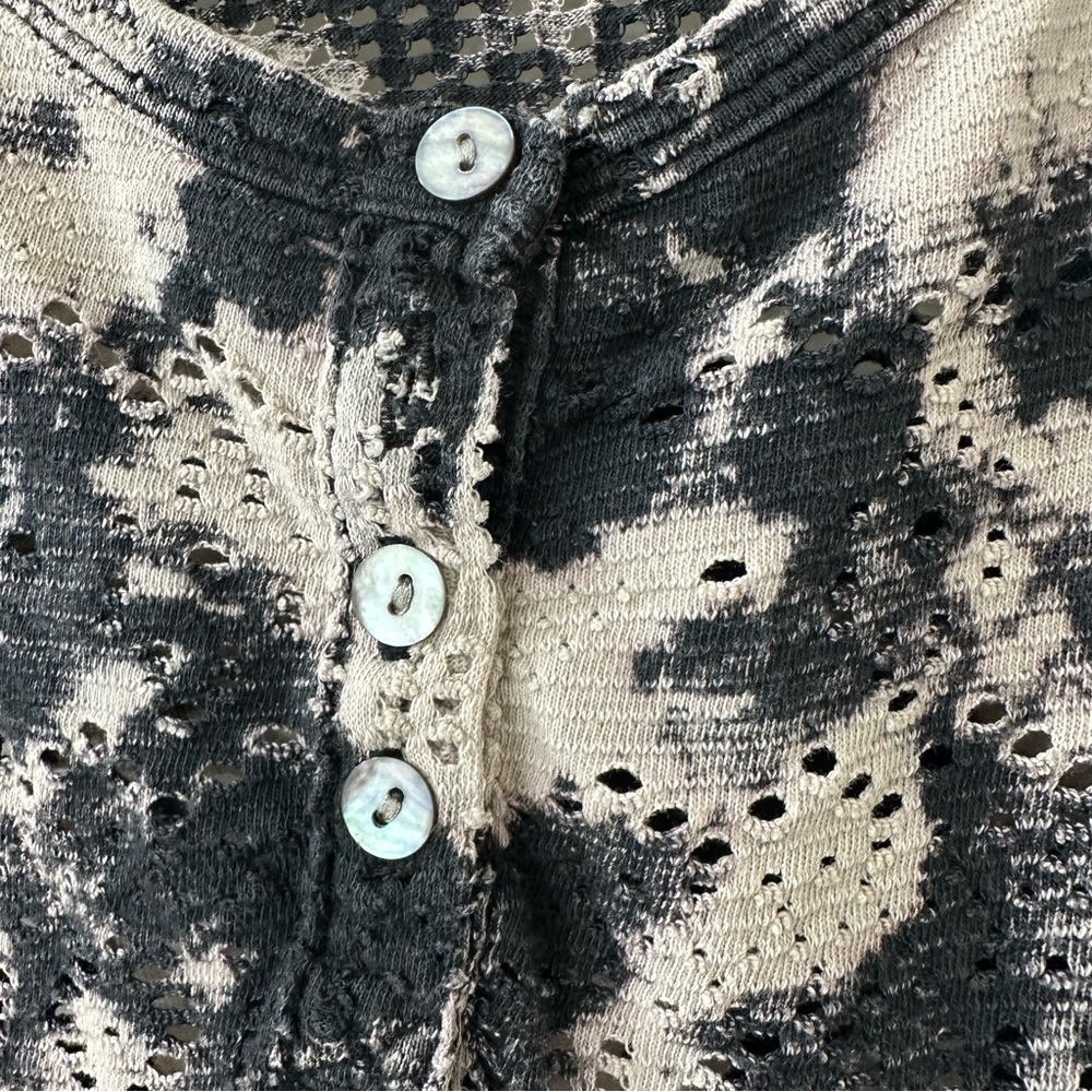 We The Free Black & White Knit Short Sleeve Eyelet Top with Buttons, Size S - Picture 4 of 7